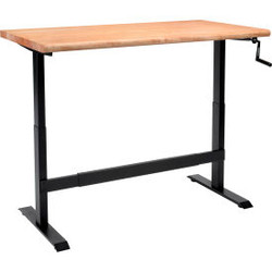 Global Industrial Hand-Crank Adjustable Height Workbench Maple Safety Edge 60""W