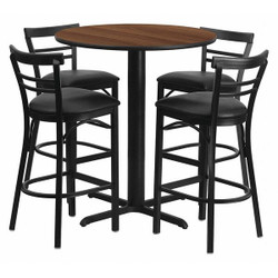 Flash Furniture Walnut Bar Table,X-Base w/Blk Seats,24" HDBF1036-GG