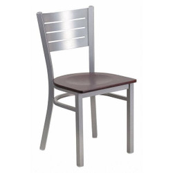 Flash Furniture Chair,Slat Back,Silver w/Mahogany Seat XU-DG-60401-MAHW-GG