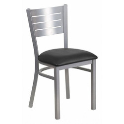 Flash Furniture Chair,Slat Back,Silver w/Black Seat XU-DG-60401-BLKV-GG