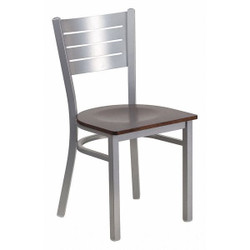 Flash Furniture Chair,Slat Back,Silver w/Walnut Seat XU-DG-60401-WALW-GG