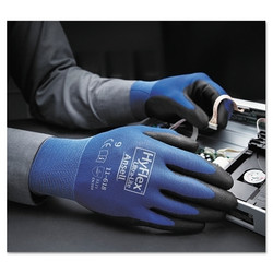 11-618 Polyurethane Palm Coated Gloves, Size 9, Black/Dark Blue