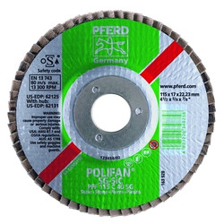 Type 27 POLIFAN® SG Flap Disc, 7 in dia, 40 Grit, 5/8 in-11, 8500 rpm