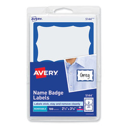 Avery® Printable Adhesive Name Badges, 3.38 X 2.33, Blue Border, 100/pack 05144