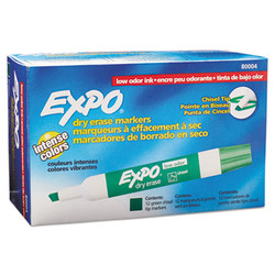 EXPO® Low-Odor Dry-Erase Marker, Broad Chisel Tip, Green, Dozen 80004