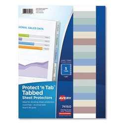 Avery® Protect 'n Tab Top-Load Clear Sheet Protectors W/five Tabs, Letter 74160