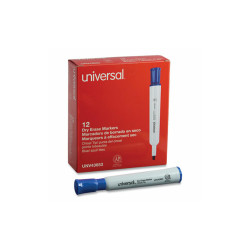 Universal™ Dry Erase Marker, Broad Chisel Tip, Blue, Dozen UNV43653