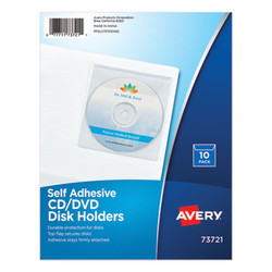 Avery® Self-Adhesive Media Pockets, 1 Disc Capacity, Clear, 10/Pack 73721