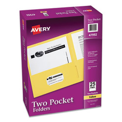 Avery® Two-Pocket Folder, 40-Sheet Capacity, 11 X 8.5, Yellow, 25/box 47992