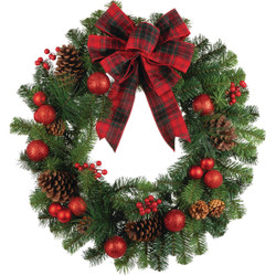 Gerson 30 In. Mixed Pine Artificial Wreath with Plaid Bow 2559370DIB