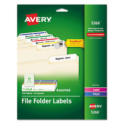 Avery® LABEL,LSR,F/FLDR,750,AST 05266