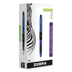 Zebra® Fountain Pen, Fine 0.6 mm, Blue Ink, Black/Blue Barrel, 12/Pack 48320