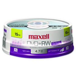 Maxell® Dvd+rw Rewritable Disc, 4.7 Gb, 4x, Spindle, Silver, 15/pack 634046