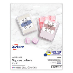 Avery® Square Labels With Sure Feed And Trueblock, 2 X 2, White, 300/pack 22806