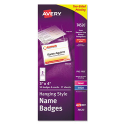 Avery® BADGE,HNGING,3X4,50BX 74520