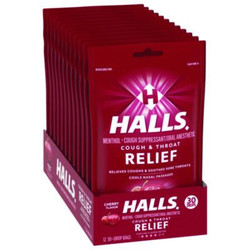 HALLS Triple Action Cough Drops, Cherry, 30/Bag, 12 Bags/Box 03 12546 62182 00