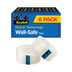 Scotch® Wall-Safe Tape, 1" Core, 0.75" X 66.66 Ft, Clear, 6/pack 813S6