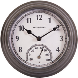 Acurite 8.5 In. Dark Silver Gray Wall Clock/Thermometer 02413A1