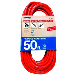Outdoor Round Vinyl Extension Cord, 50 ft, 1 Outlet, Orange