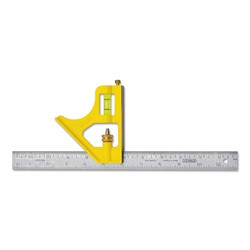 Combination Square, 12 in, Die Cast Metal, Yellow