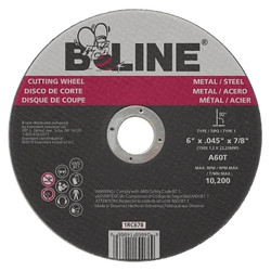 Cutting Wheel, 6 in dia, 0.045 in Thick, 7/8 in Arbor, 60 Grit, Alum Oxide