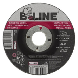 Depressed Ctr Grinding Wheel, 4-1/2 in dia, 1/4 in Thick, 7/8 in Arbor, 24 Grit