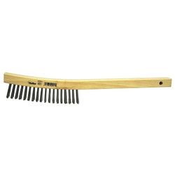 Curved Handle Scratch Brush, 14 in L, 4X18 Rows, Stainless Steel Wire, Wood Handle