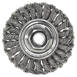 Standard Twist Knot Wheel, 4 Dia X 1/2 Wide, 0.014 Stainless Steel, 5/8 in to 11 Unc Nut