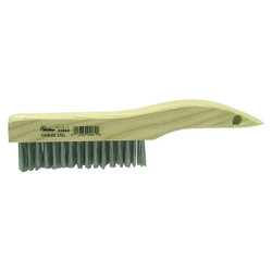 Shoe Handle Scratch Brush, 10 in, 4 x 16 Rows, Stainless Steel Wire, Wood Handle