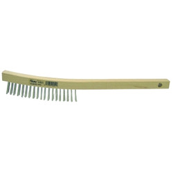 Curved Handle Scratch Brush, 14 in, 3 x 19 Rows, Stainless Steel Wire, Wood Handle