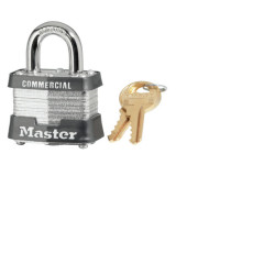 No. 3 Laminated Steel Padlock, 9/32 in dia, 5/8 in W x 3/4 in H Shackle, Silver/Gray, Keyed Different, Varies