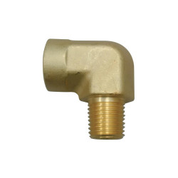 Pipe Thread Elbow, Connector, 3000 psig, Brass, 1/4 in x 1/4 in, 90 Female to Male NPT