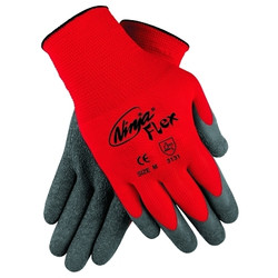 Ninja Flex Palm/Fingertip Latex-Coated Work Gloves, 2X-Large, Gray/Red