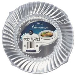 WNA Classicware Plastic Dinnerware Plates, 10.25" Dia, Clear, 12/pack RSCW101212