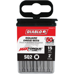 Diablo #2 Square Recess 2 In. Power Impact Screwdriver Bit (15-Pack) DSQ22P15
