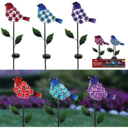 Alpine Solaris Plastic Hydrangea Floral Bird Solar Garden Stake Pack of 9