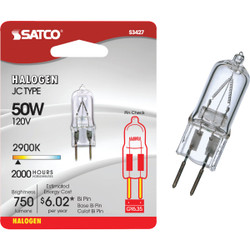 Satco 50W 120V Clear Bi-Pin GY6.35 Base T4 Halogen Special Purpose Light Bulb