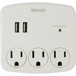 Woods 2-USB/3-Standard Outlets 2.4A/15A White Surge Tap 41029
