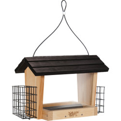 Nature's Way 6 Qt. Natural Cedar Hopper Bird Feeder with Suet Cages CWF19