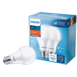 Philips 75W Equivalent Soft White A19 Medium LED Light Bulb (2-Pack) 565366