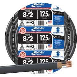 Romex 125 Ft. 8/2 Solid Black NMW/G Electrical Wire 28893602