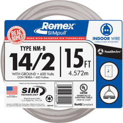Romex 15 Ft. 14/2 Solid White NMW/G Electrical Wire 28827426