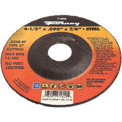 Forney Type 27 4-1/2 In. x 0.090 In. x 7/8 In. Steel Cut-Off Wheel 71800