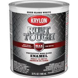 Krylon Rust Tough Oil-Based Gloss  Rust Control Enamel, White, 1 Qt. Pack of 2