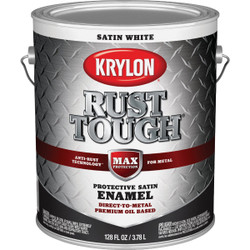 Krylon Rust Tough Oil-Based Satin Rust Control Enamel, White, 1 Gal. K09732008