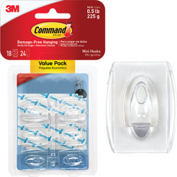 Command Clear Mini Hooks, Clear, 18 Hooks, 24 Strips 17006CLR-18ES