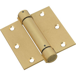 National Hardware 3-1/2 In. Square Satin Brass Spring Door Hinge Pack of 2