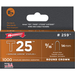 Arrow T25 Round Crown Cable Staple, 9/16 In. (1100-Pack) 259 Pack of 5
