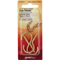 Hillman Anchor Wire 1-1/4 In. Brass Large Cup Hook (3 Count) Pack of 10