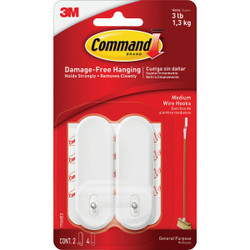 Command Medium Wire Hooks, White, 2 Hooks, 4 Strips 17068ES-2PK